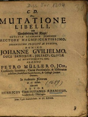 De Mutatione Libelli : = Von Veränderung der Klage