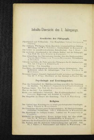 Inhalts-Übersicht des I. Jahrgangs