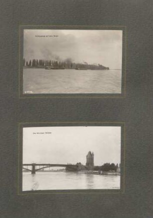 oben: "Ein Schleppzug auf dem Rhein" unten: "Die Wormser Brücke"