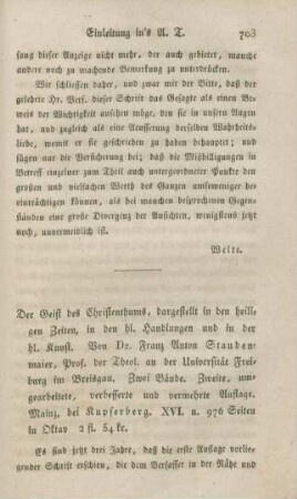 703-712 [Rezension] Staudenmaier, Franz Anton, Der Geist des Christentums