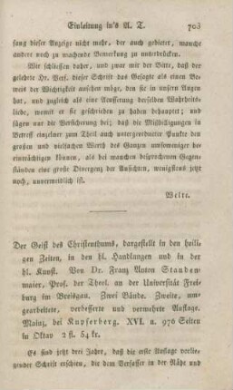 703-712 [Rezension] Staudenmaier, Franz Anton, Der Geist des Christentums