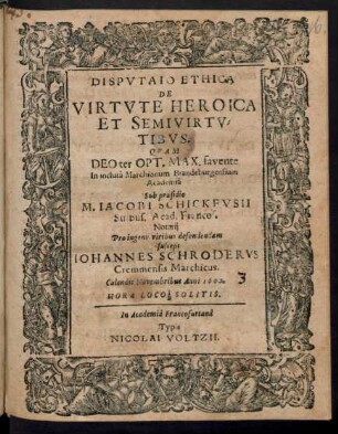 Disputatio Ethica De Virtute Heroica Et Semivirtutibus
