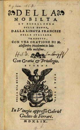 Della Nobiltà et eccelenza della donne