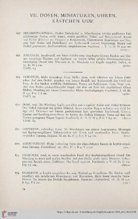 VII. Dosen, Miniaturen, Uhren, Kästchen usw (Nr. 667 - 730)