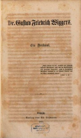 Gustav Friedrich Wiggers : Ein Denkmal