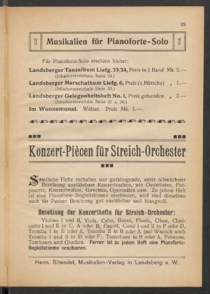 Konzert-Piècen für Streich-Orchester