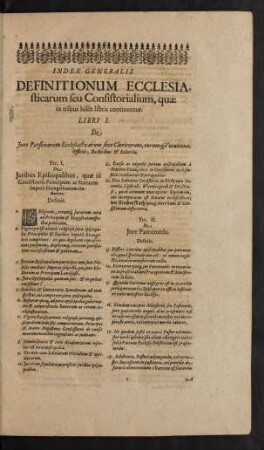 Index Generalis Definitionum Ecclesiasticarum Seu Consistorialium, quae in tribus hisce libris continentur.