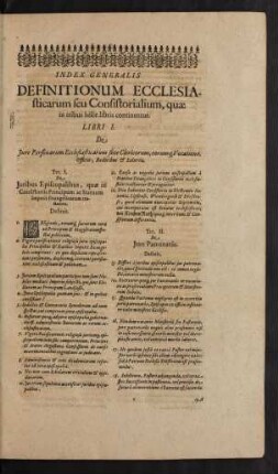 Index Generalis Definitionum Ecclesiasticarum Seu Consistorialium, quae in tribus hisce libris continentur.