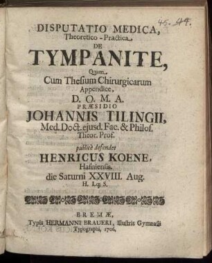 Disputatio Medica, Theoretico-Practica De Tympanite