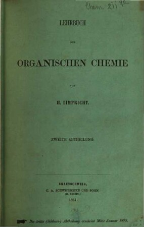 Lehrbuch der Organischen Chemie. 2