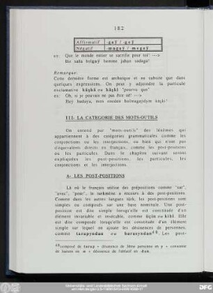 III- La Categorie Des Mots-Outils
