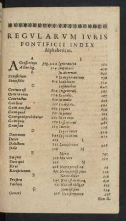 Regularum Iuris Pontificii Index Alphabeticus.