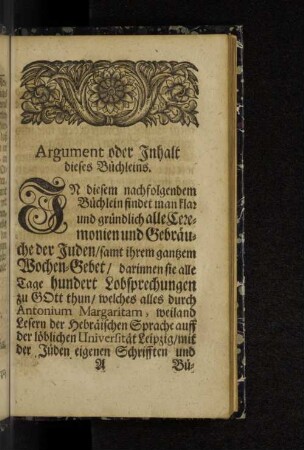 Argument oder Inhalt dieses Büchleins.