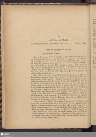 B. Feierliche Eröffnung des dreiundzwanzigsten ordentlichen Landtags am 13. November 1889
