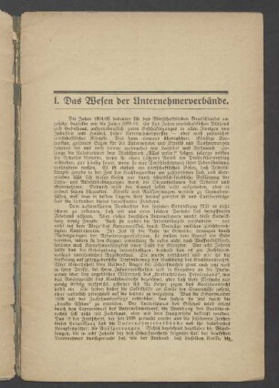 I. Das Wesen der Unternehmerverbände