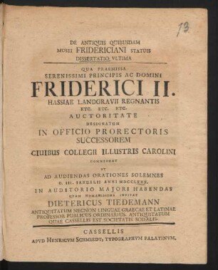 De Antiquis Quibusdam Musei Fridericiani Statuis Dissertatio Ultima