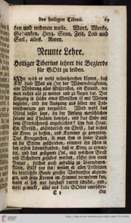 Neunte Lehre. Heiliger Tiberius lehret die Begierde für Gott zu leiden