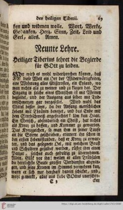 Neunte Lehre. Heiliger Tiberius lehret die Begierde für Gott zu leiden