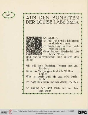 Aus den Sonetten der Louise Labé (1555)