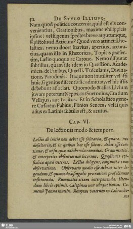 Cap. VI. De lectionis modo & tempore