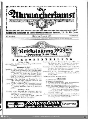 Reichstagung 1923 Dresden 5. - 10. Mai : Tageseinteilung