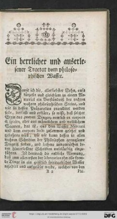 Ein herrlicher und auserlesener Tractat vom philosophischen Wasser
