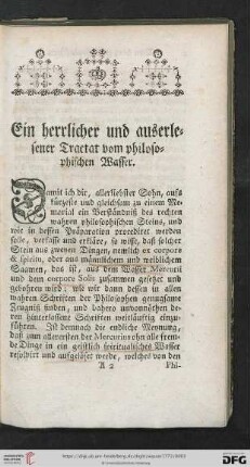 Ein herrlicher und auserlesener Tractat vom philosophischen Wasser