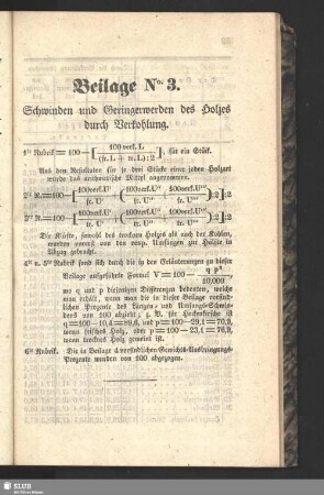 Beilage No. 3. Schwinden und Geringerwerden des Holzes durch Verkohlung