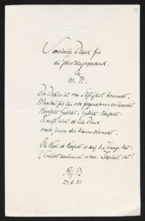 Brief von Rudolf G. Binding an Margarete Hauptmann