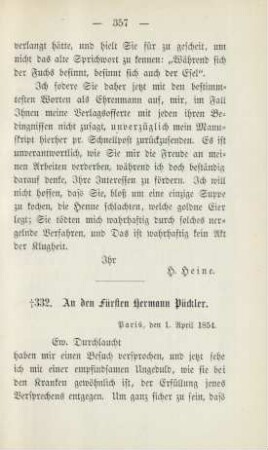 332. An den Fürsten Hermann Pückler