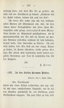 332. An den Fürsten Hermann Pückler