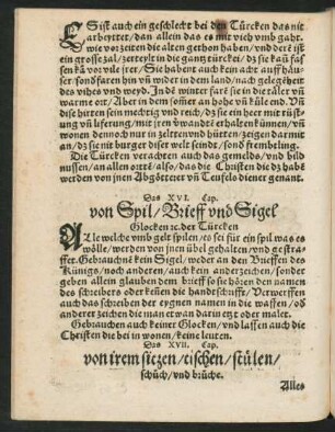 Das XVI. Cap. von Spil/ Brieff und Sigel Glocken etc. der Türcken