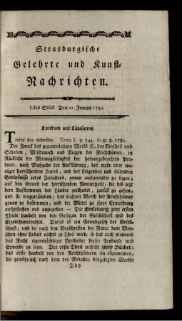 Lstes Stück. Den 22. Junius 1782.