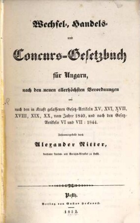 Wechsel-, Handels- und Concurs-Gesetzbuch für Ungarn