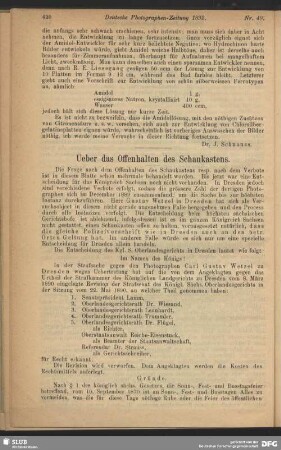 Ueber das Offenhalten des Schaukastens