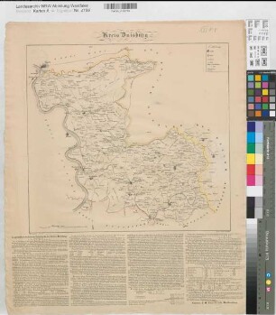 Düsseldorf (Reg.Bez.) Kreiskarten Kreis Duisburg mit Erläuterung um 1833 1 : 100 000 39,5 x 42,5 Lithographie: Severin, Düsseldorf J. H. Funcke, Buchhandlung, Krefeld Regierung Arnsberg