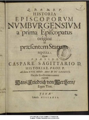 Historia Episcoporum Numburgensium a prima Episcopatus origine ad praesentem Statum repetita