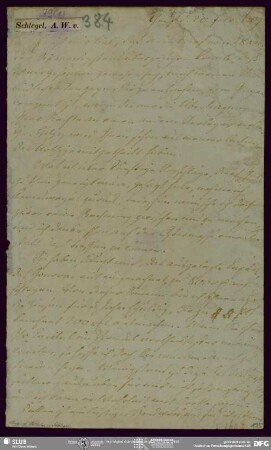Eigenh. Brief von August Wilhelm von Schlegel an Johann Georg Zimmer, Genf, 20.02.1809