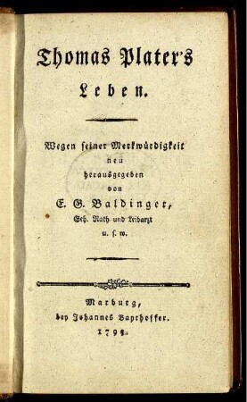 Thomas Plater's Leben