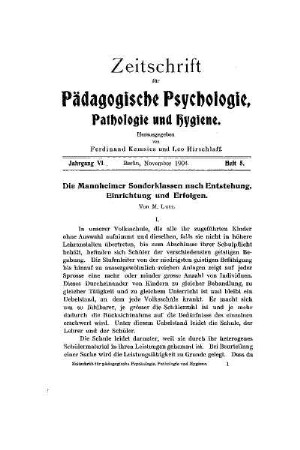 Die Mannheimer Sonderklassen nach Entstehung, Einrichtung und Erfolgen