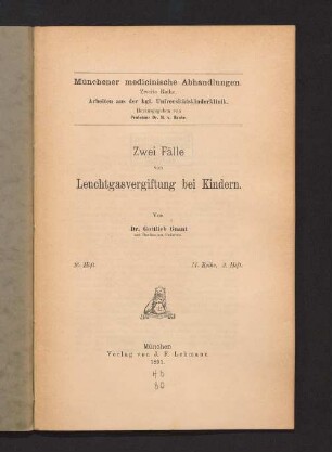 Zwei Fälle von Leuchtgasvergiftung bei Kindern