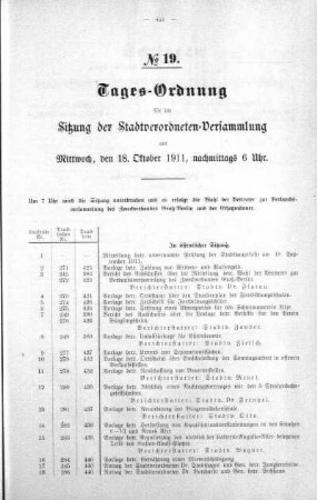 Tages-Ordnung No. 19 (271-289), 18. Oktober 1911