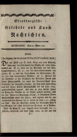 XLIIstes Stück. Den 25. May 1782.