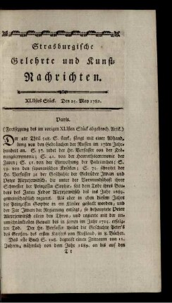 XLIIstes Stück. Den 25. May 1782.