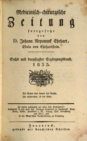 Medicinisch-chirurgische Zeitung. Ergänzungsbände. 36, 36. 1833