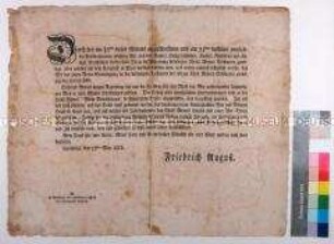 Bekanntmachung von Friedrich August I. König von Sachsen über Gebietsabtretungen infolge des Wiener Kongresses