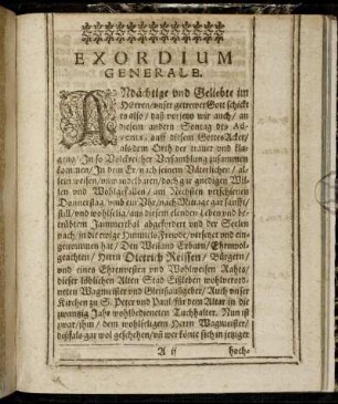 Exordium Generale / Exordium Speciale