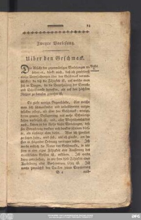 Zweyte Vorlesung. Uiber den Geschmack.