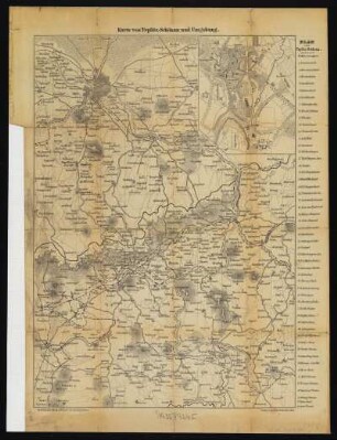 Umgebungskarte und Stadtplan von Teplice, Tschechische Republik, 1:200 000, Druck, 1920