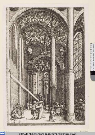 Inneres einer Kirche mit dem Gleichnis vom Splitter im Auge